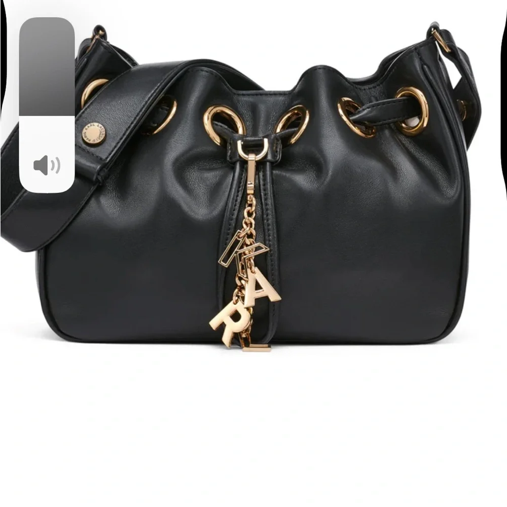 Karl Lagerfeld Black Leather Bag with Gold Details - Picture 6 of 6